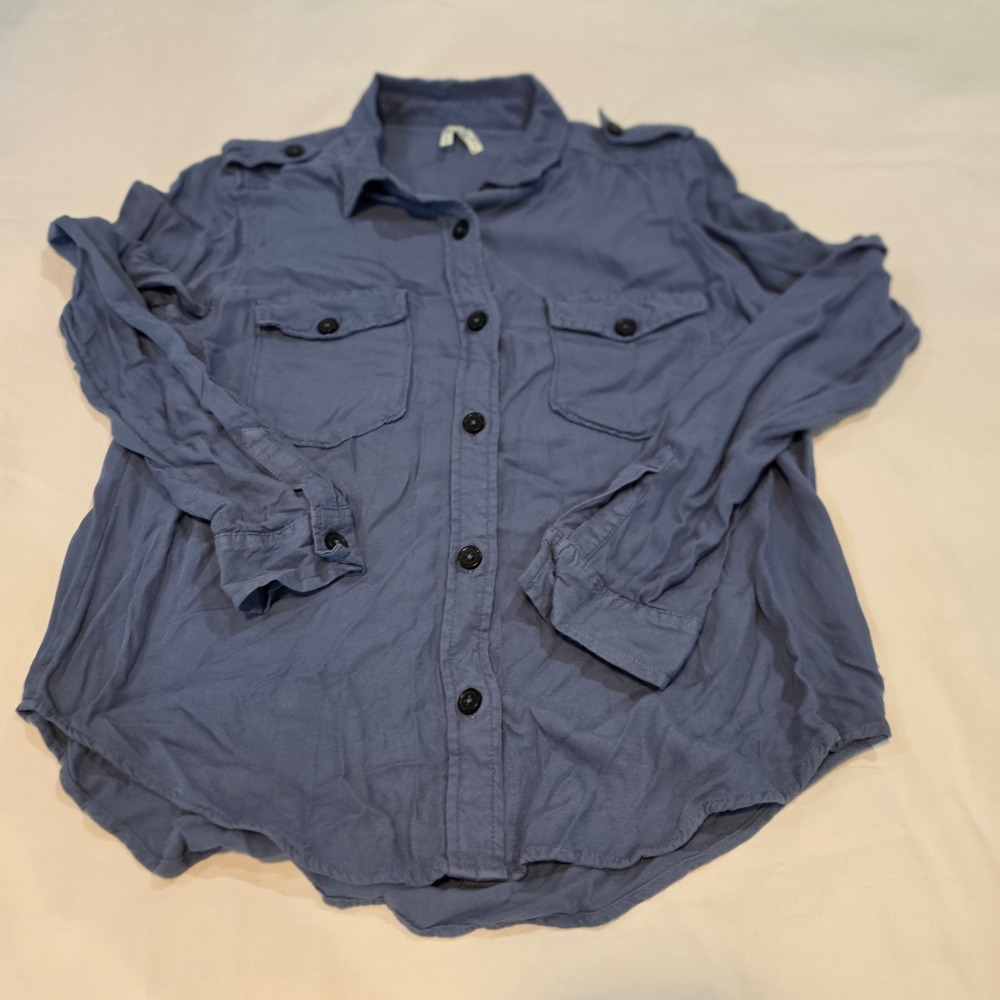 Mudd Button Down Utility Shirt Womens Medium Blue Excellent Epaulette Twill
